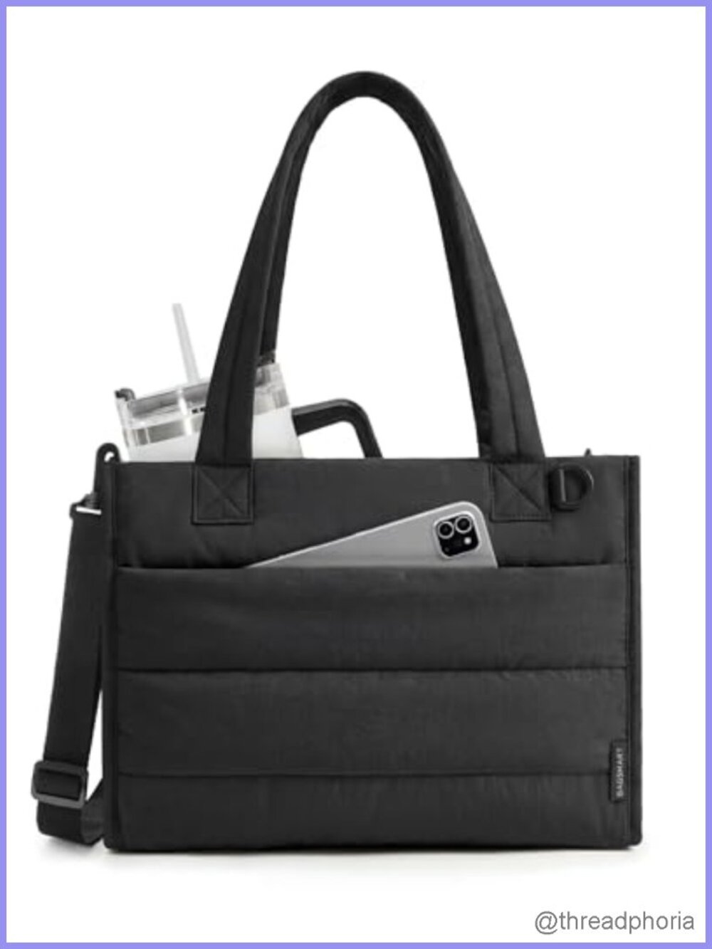 Small Quilted Puffer Tote Bag with Zipper Detachable Strap
